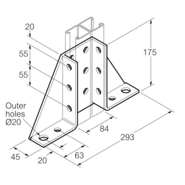 Legrand | SB706 | Swiftrack Hot Dip Galvanised Steel Double Channel Gusseted Bracket